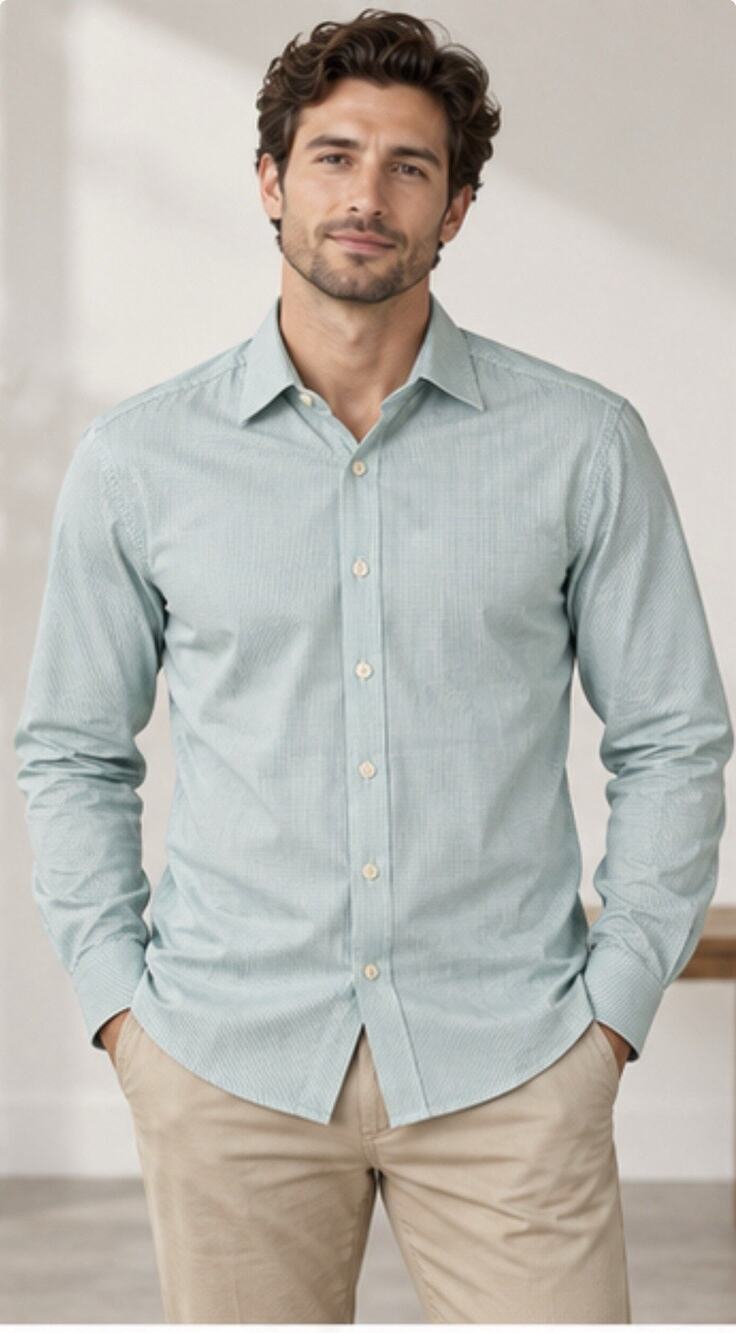 Michael Kors Men’s Slim Fit Dress Shirt Green White Stripe Long Sleeve Large